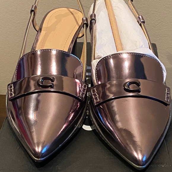 Coach Metallic Slingback Heels.                               Color, Anthracite - Picture 3 of 8